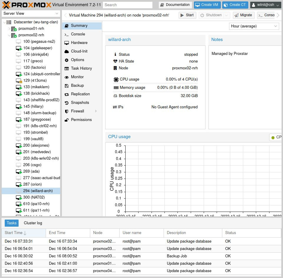 Proxmox dashboard